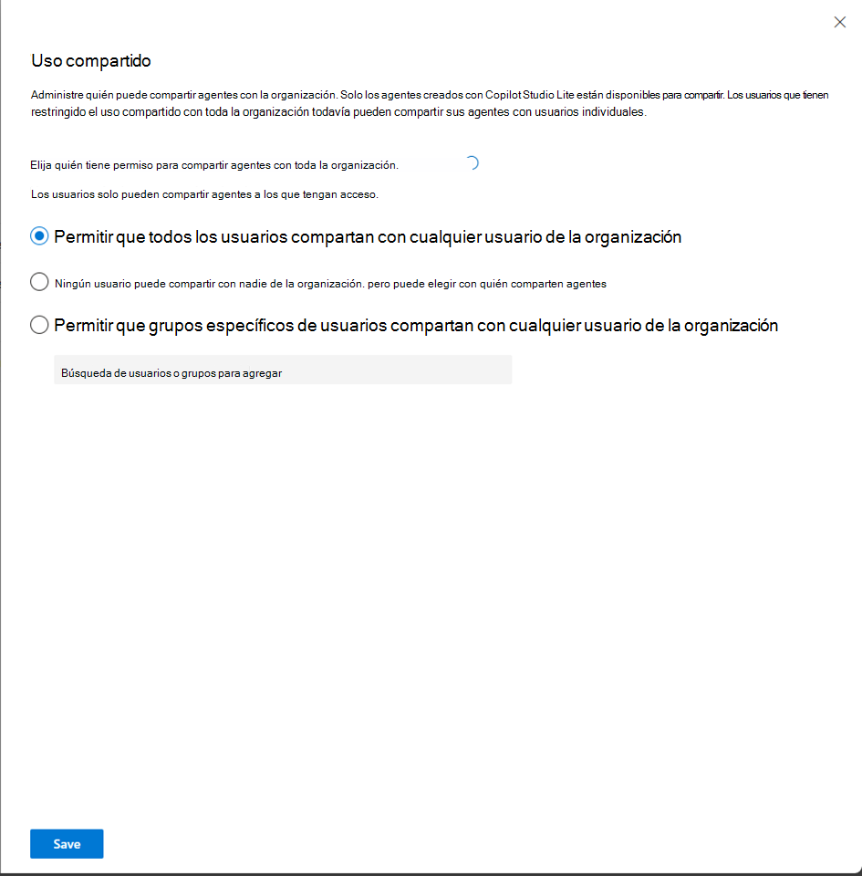 Captura de pantalla de Configuración compartida.