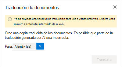 Captura de pantalla que muestra el mensaje para esperar unos minutos y volver a intentarlo.