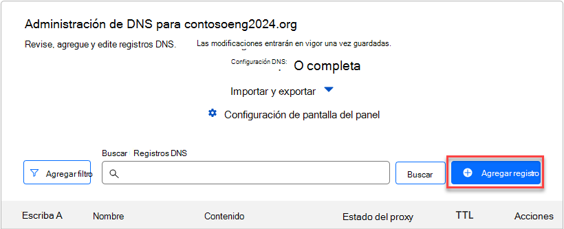 Captura de pantalla en la que selecciona Agregar registro para agregar un registro TXT de SPF.