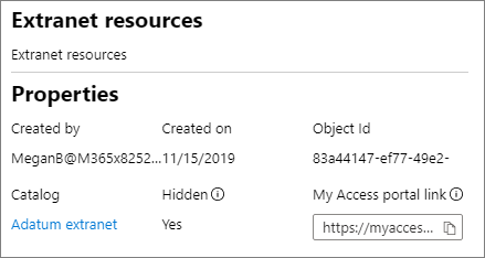 Screenshot of access package properties with access portal link.