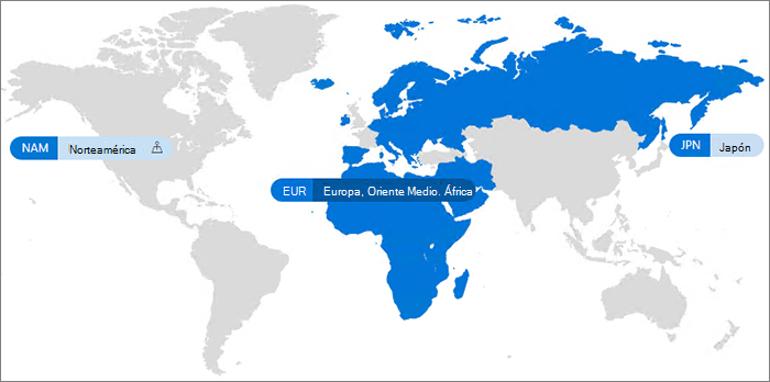 Recorte de pantalla del mapa multigeográfico desde el Centro de administración de SharePoint