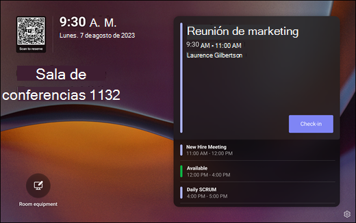 Captura de pantalla que muestra la pantalla principal de los paneles de Teams. La información sobre la reunión actual aparece en la pantalla con un botón de protección.