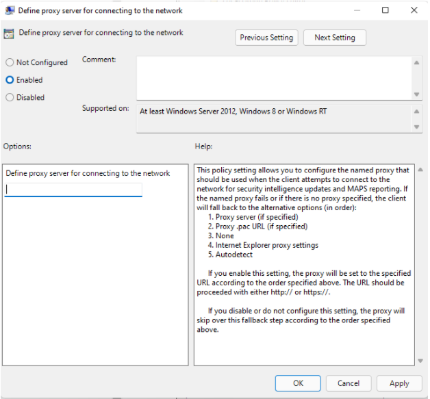 Servidor proxy para Microsoft Defender Antivirus