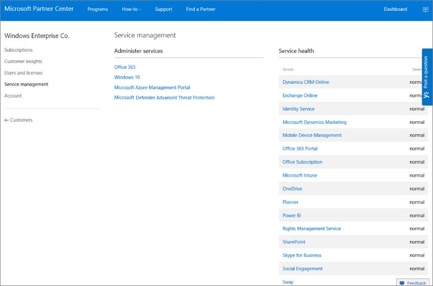 El portal de administración de Office 365