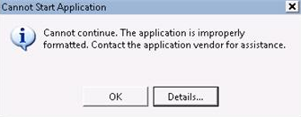 Captura de pantalla del mensaje de error al intentar iniciar la herramienta de instalación de escritorio de Microsoft 365.
