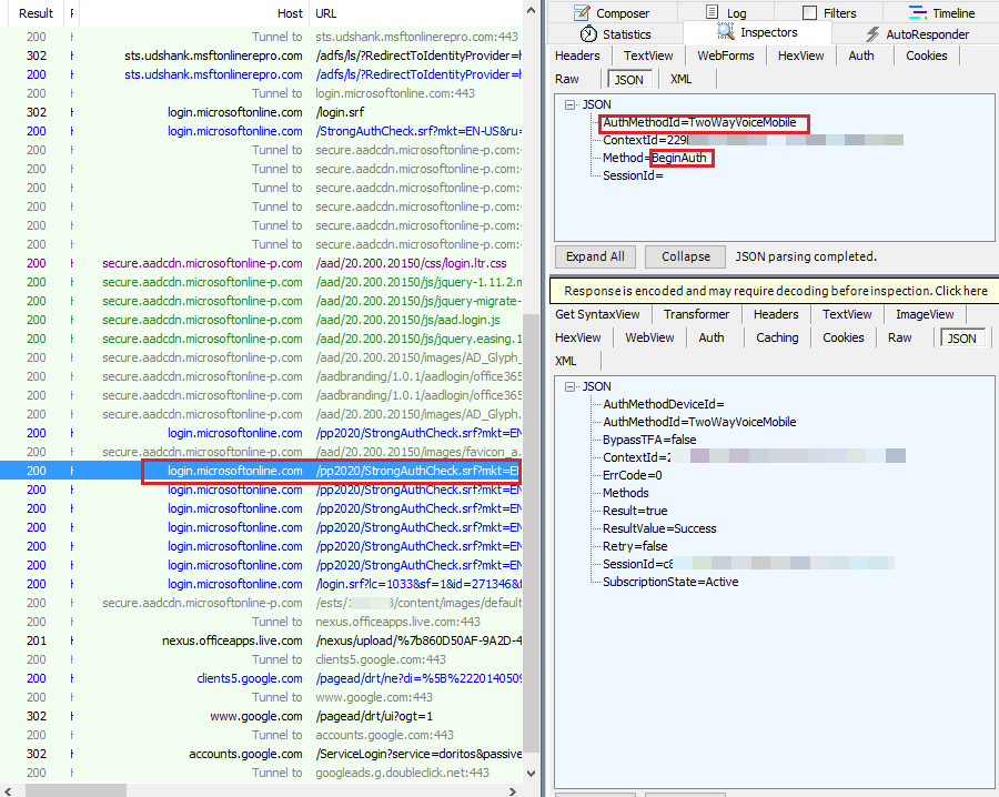 Captura de pantalla que muestra que M F A comienza con el método BeginAuth.