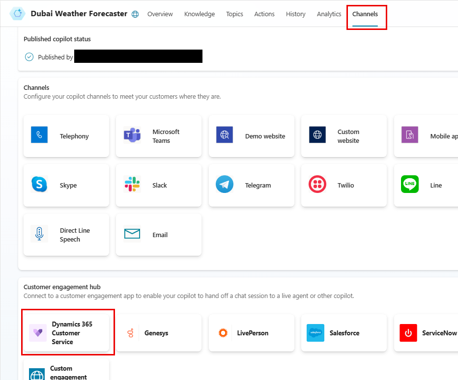 La página de transferencias del agente de administración de bots.