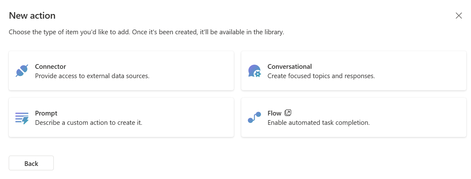 Elija un nuevo tipo de acción para Copilot para Microsoft 365