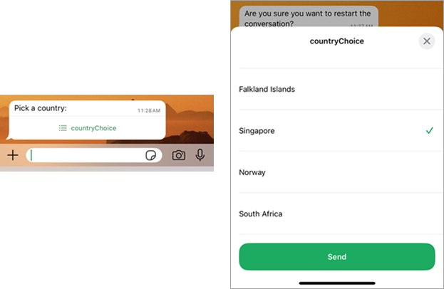 Captura de pantalla de WhatsApp en un dispositivo móvil que muestra la apariencia de la tarjeta adaptable Choice.