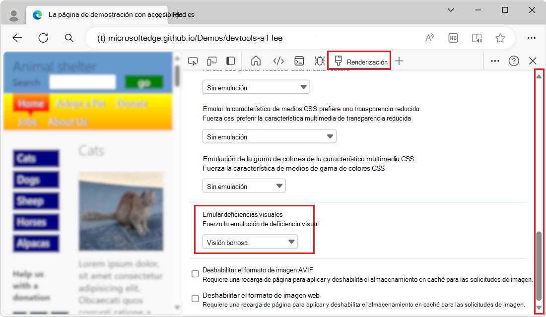 Simulación de una página borrosa