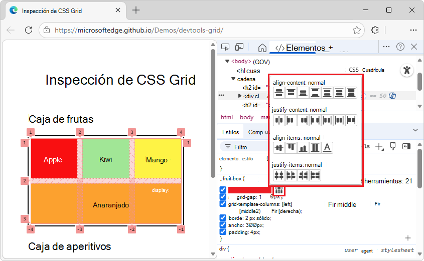 Ventana emergente del editor de cuadrícula