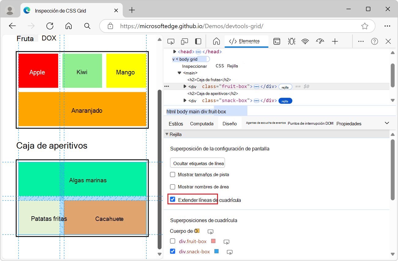 Extender líneas de cuadrícula