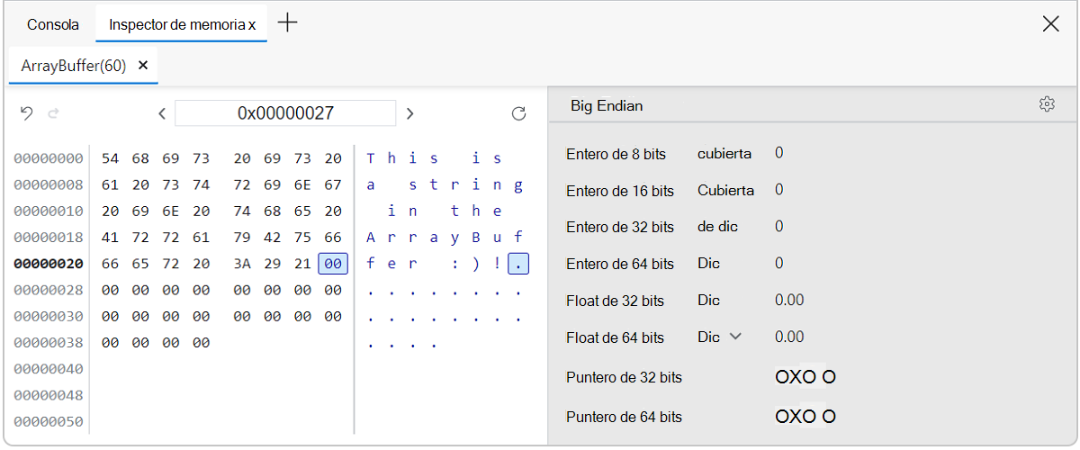 Cambio de dirección del inspector de memoria