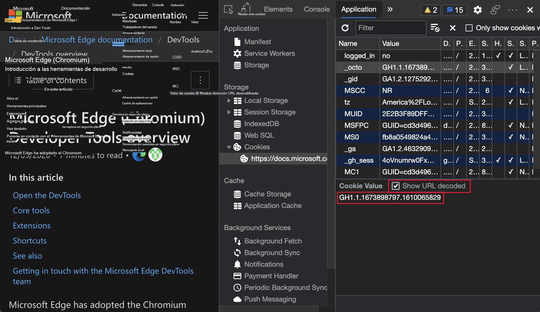 Opción para mostrar cookies descodificadas por URL