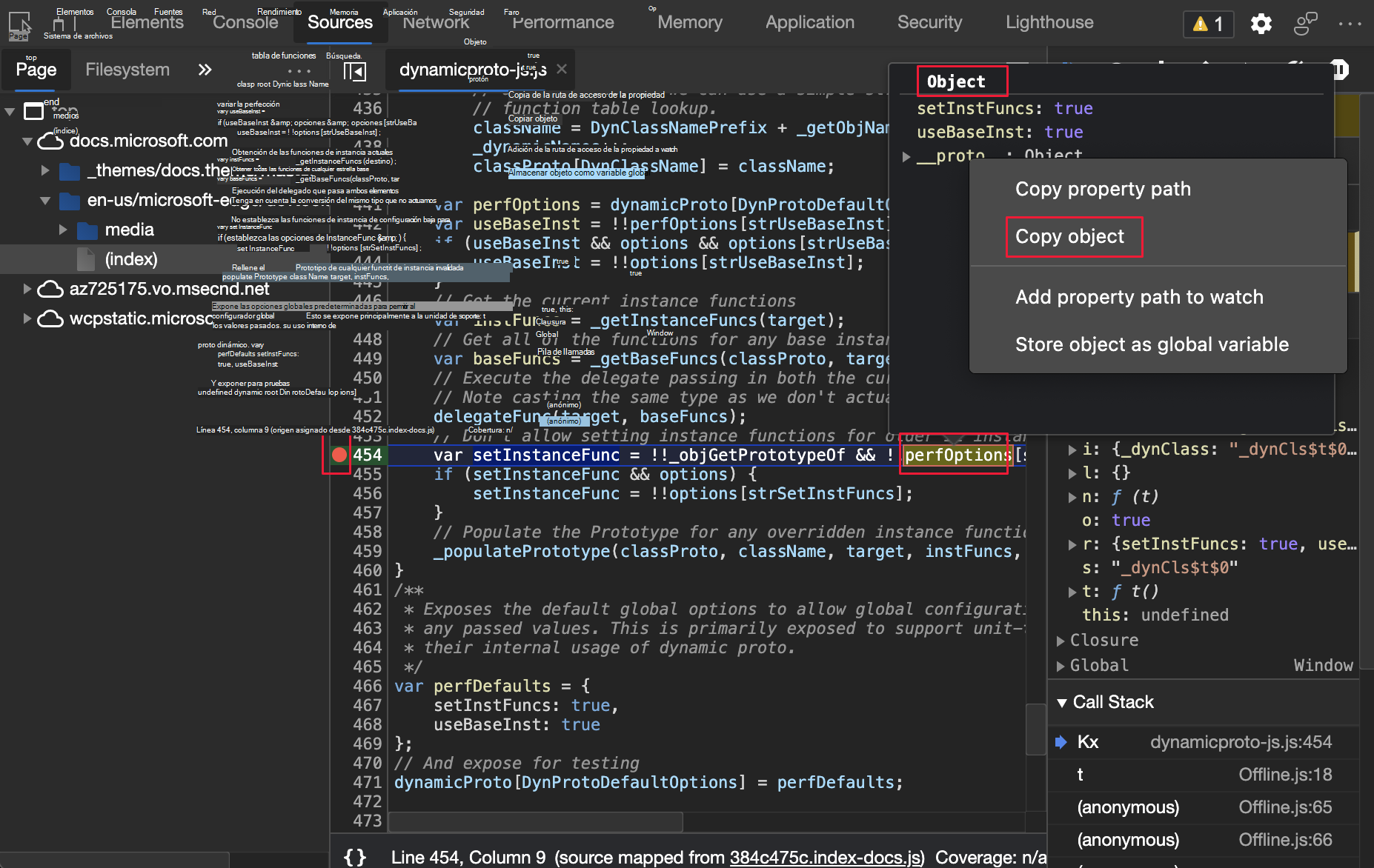 Copiar objeto en orígenes