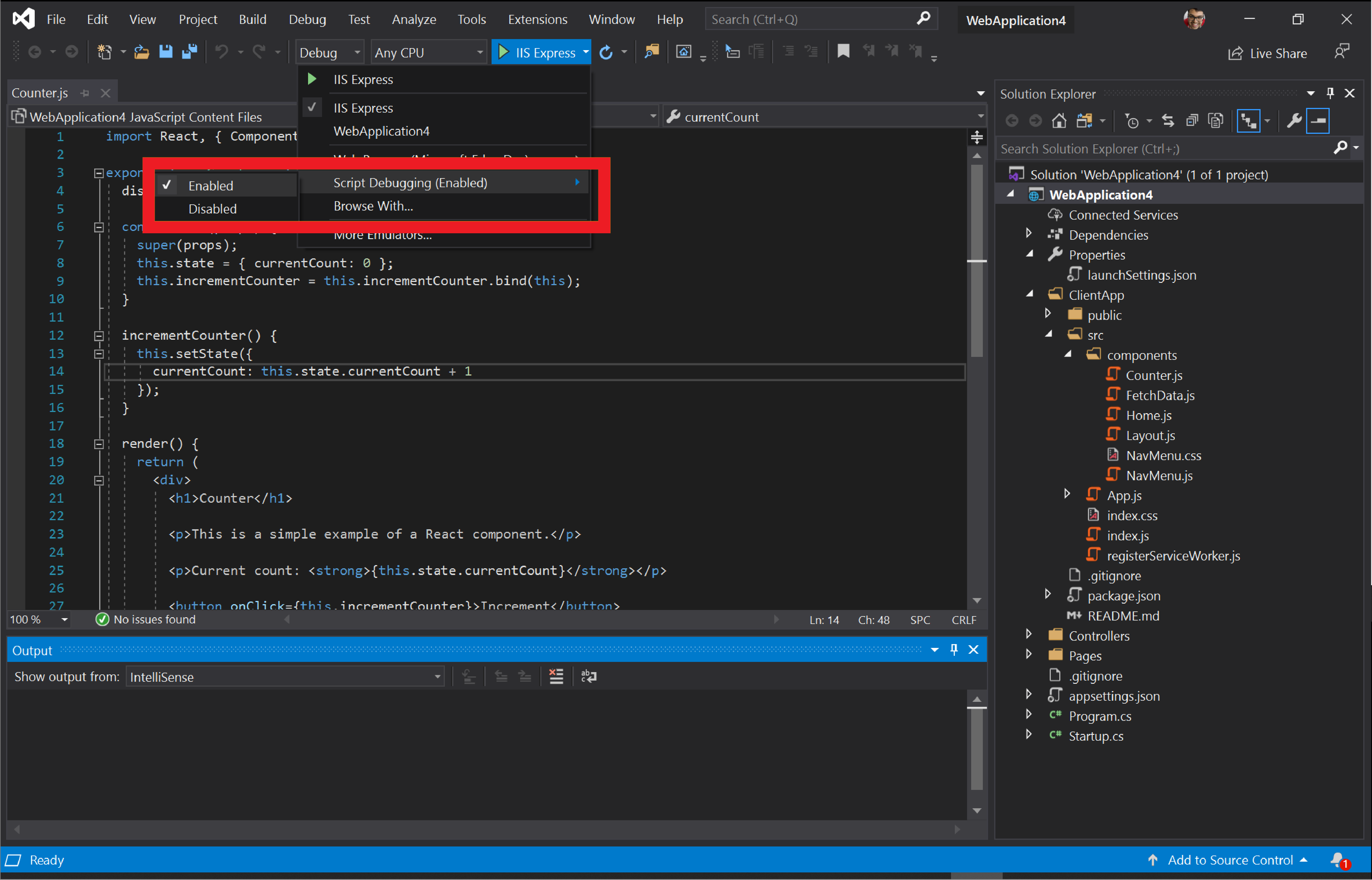 Activar la depuración de scripts en Visual Studio