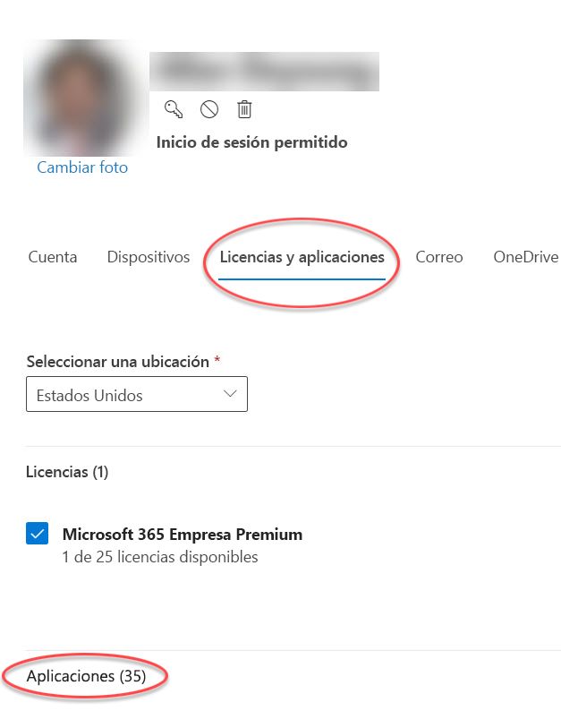 Formulario Opciones de cuenta en el Centro de administración de Microsoft 365
