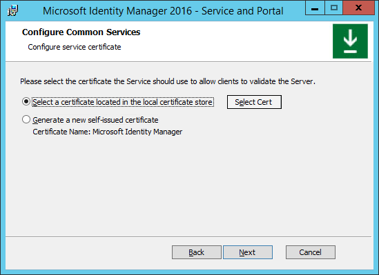 Imagen de configuración del certificado del servicio