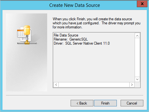Captura de pantalla que muestra los nuevos detalles del origen de datos y un botón Finalizar.