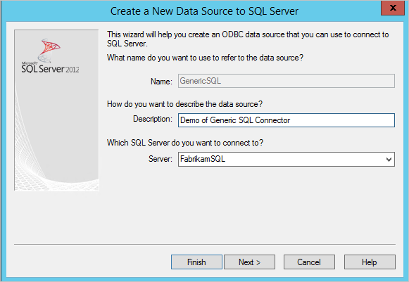Captura de pantalla que muestra el Asistente para configuración con una descripción de ejemplo y el nombre del servidor y un botón Siguiente.