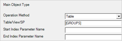 Captura de pantalla que muestra el método de operación Tabla seleccionado y grupo en el campo de tabla.