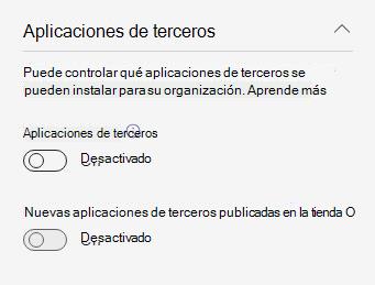 Captura de pantalla que muestra la configuración de aplicaciones pre acm de terceros en toda la organización en una organización.