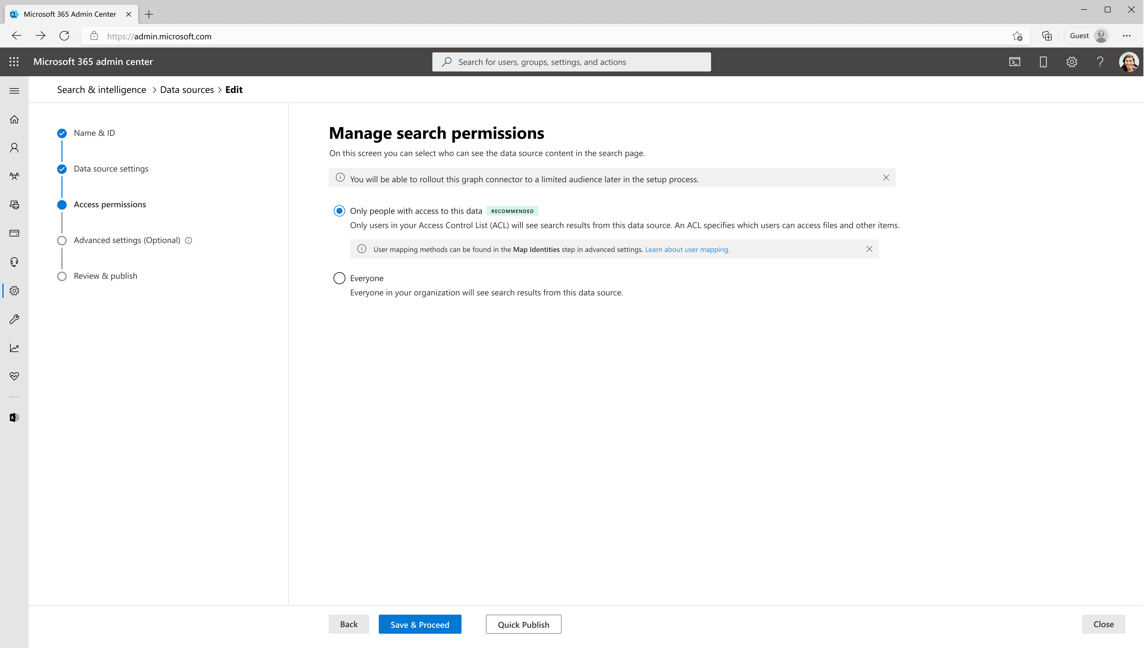 Captura de pantalla que muestra los permisos de acceso.