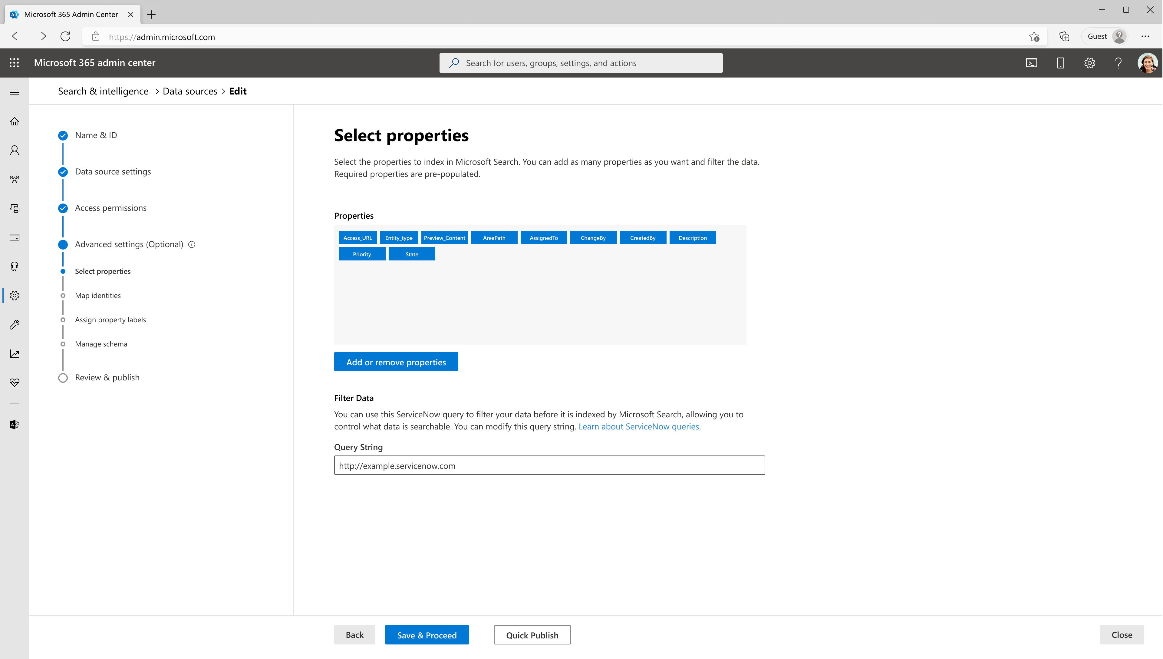 Captura de pantalla que muestra cómo seleccionar propiedades.