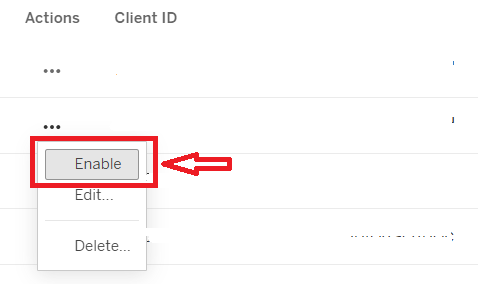 Captura de pantalla que muestra cómo habilitar la aplicación Tableau.