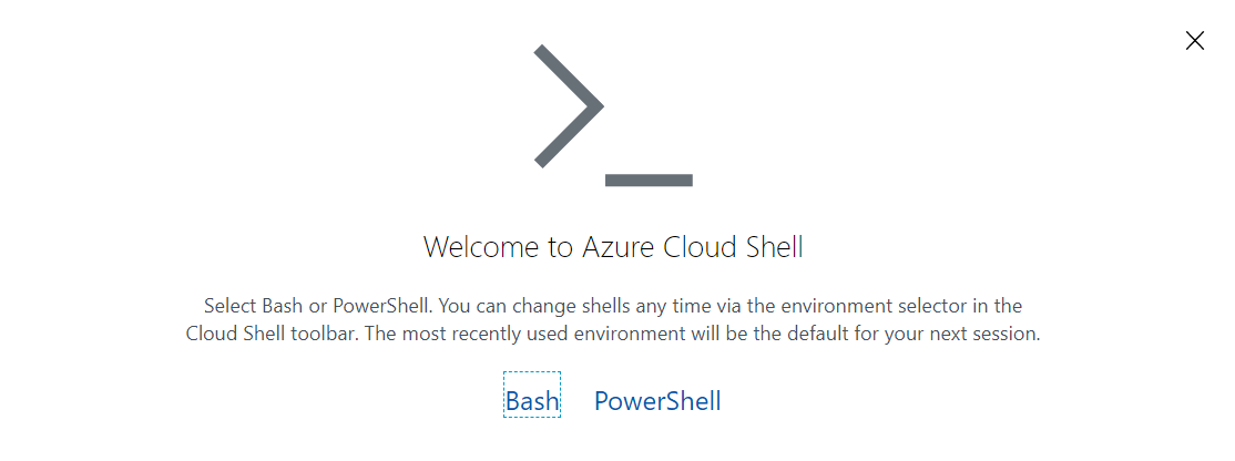 Captura de pantalla del aviso de Azure Cloud Shell.