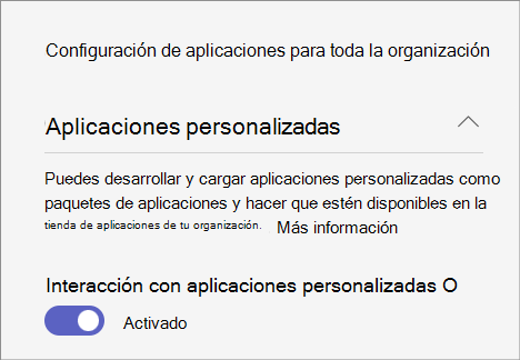 Captura de pantalla que muestra la configuración de aplicación personalizada de toda la organización.
