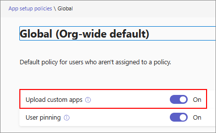 Captura de pantalla que muestra la opción de aplicación personalizada disponible en una directiva de configuración de la aplicación.