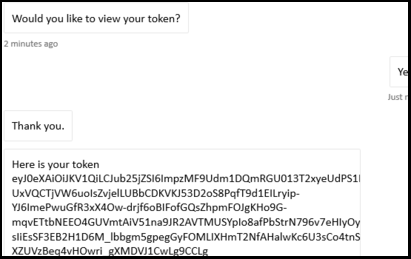 Captura de pantalla que muestra cómo seleccionar el botón Sí para mostrar el token de autenticación.