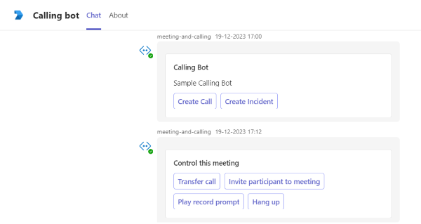 Captura de pantalla del bot de llamadas que muestra el texto de bienvenida.
