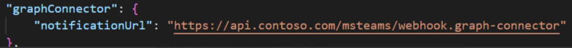 Captura de pantalla del nodo del conector de Graph en el archivo de manifiesto.