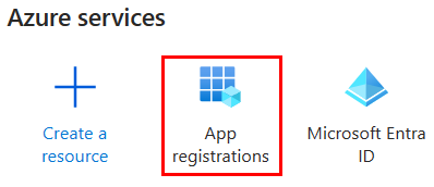 Captura de pantalla que muestra los servicios de Azure para seleccionar Registros de aplicaciones.