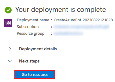 Captura de pantalla que muestra la opción Ir al recurso en el Azure Portal.