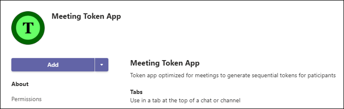 Captura de pantalla de la aplicación de token de reunión con la opción Agregar resaltada en rojo.