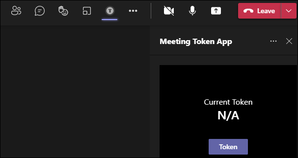 Captura de pantalla de la reunión de Teams que muestra el token actual.