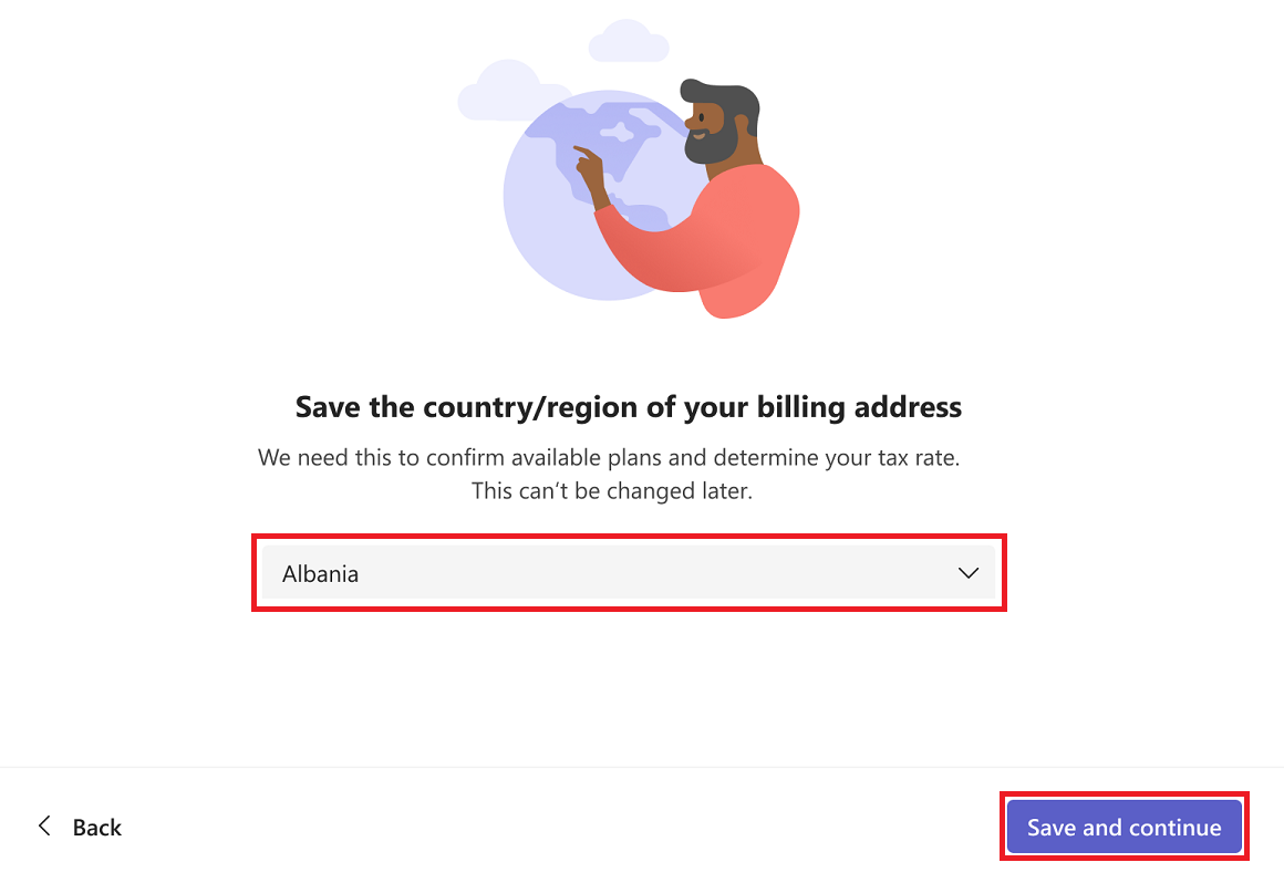 Captura de pantalla que muestra la opción para seleccionar el país o región.