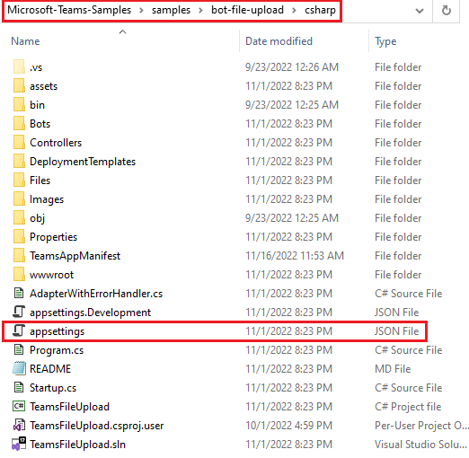 Captura de pantalla que muestra la selección del archivo JSON de configuración de la aplicación.