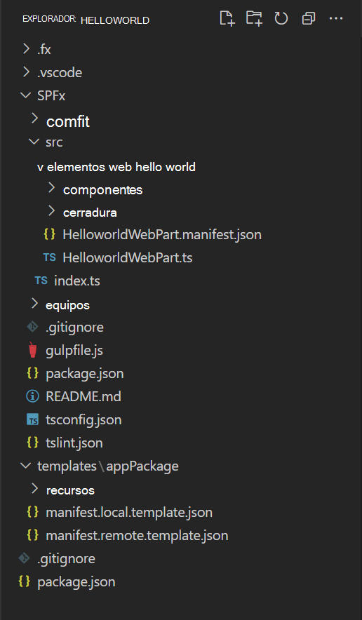 Captura de pantalla que muestra los archivos de proyecto de la aplicación para una aplicación personal en Visual Studio Code.