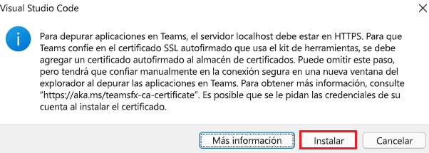 Captura de pantalla que muestra el certificado que se va a instalar.