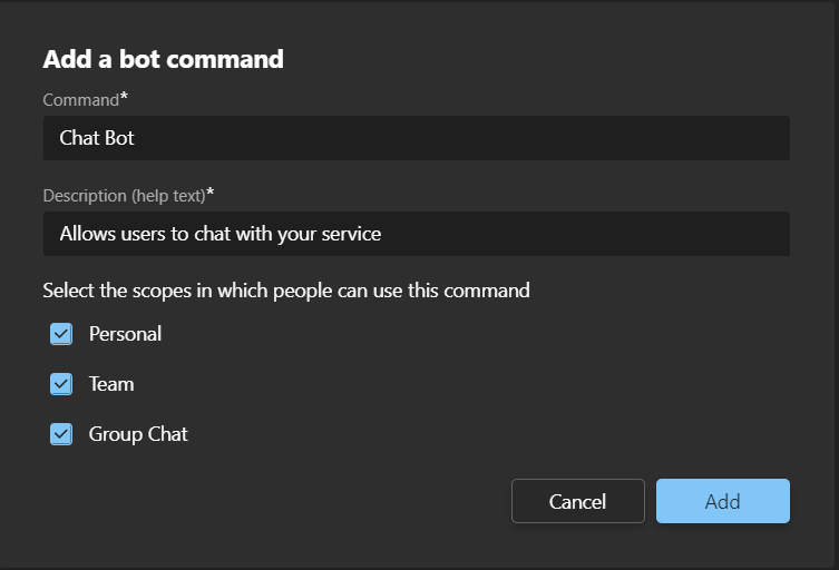 Captura de pantalla de la imagen que muestra cómo guardar los detalles de los comandos en el Portal para desarrolladores.
