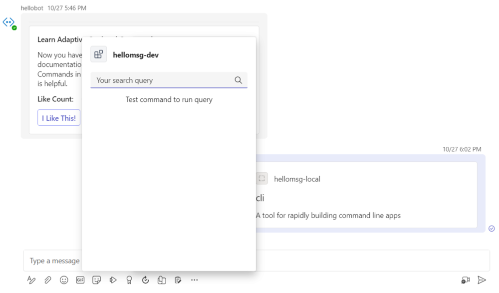 Captura de pantalla que muestra la extensión de mensaje abierta en un chat.