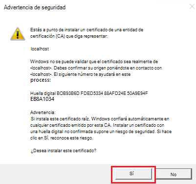 Captura de pantalla que muestra la advertencia de Microsoft.