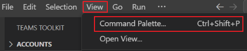 Captura de pantalla que muestra la opción Paleta de comandos.