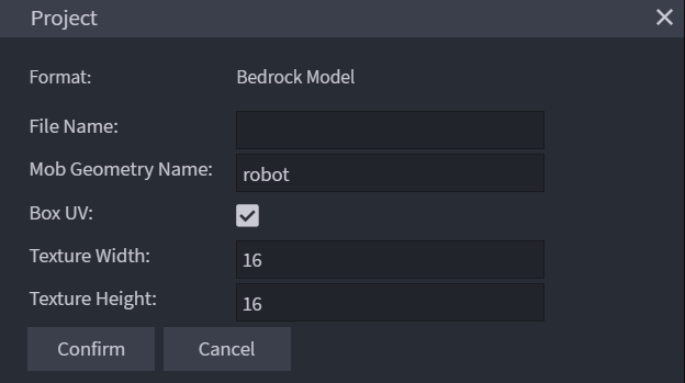 Configuración del proyecto para los modelos Bedrock Edition en Blockbench