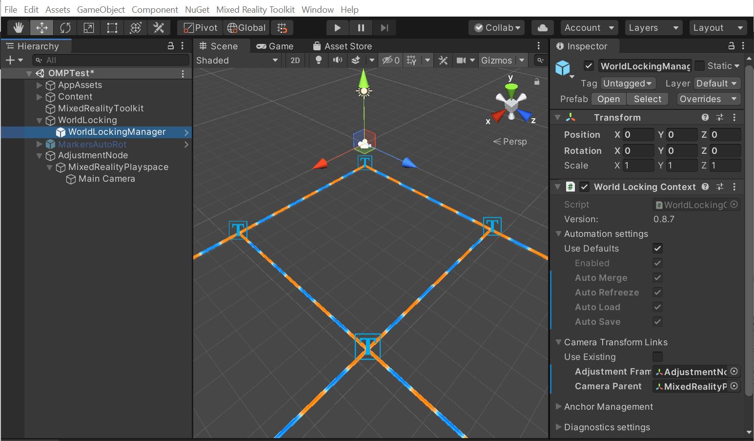 Captura de pantalla de Unity de la configuración más sencilla