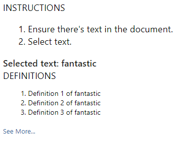 Interfaz de usuario del diccionario de demostración.